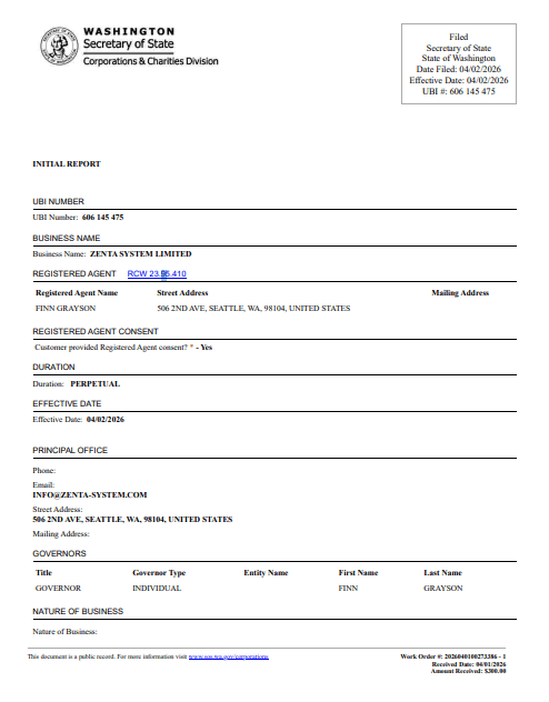 Zenta System INITIAL REPORT1